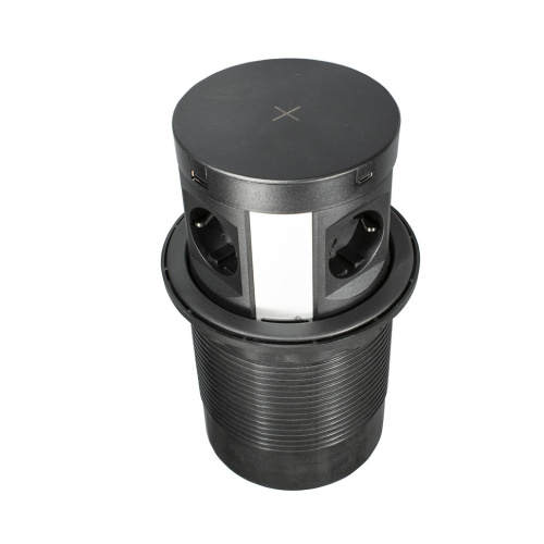 выдвижной блок розеток вертикаль pop up elite 4 розетки, бесп. зарядка 2usb-a+2usb-c,d=120 черный купить в https://rmkmasterium.ru/