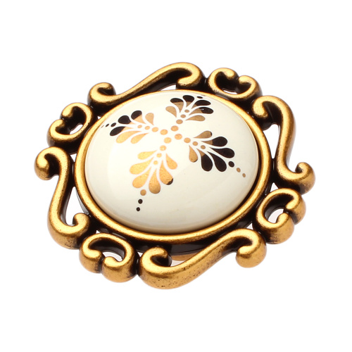 ручка кнопка nella 01 ажурная. бронза с керамикой золотой рисунок купить в https://rmkmasterium.ru/