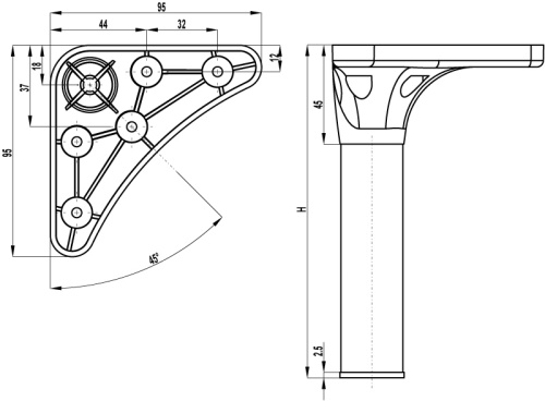 опора нерегулируемая х 042.300 ral 9005 черный матовый купить в https://rmkmasterium.ru/