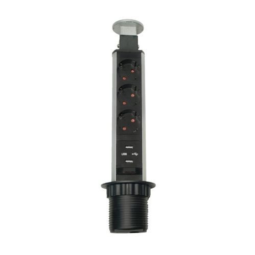 выдвижной блок розеток вертикаль pop up compact (3) серебро (285х72х72мм) 2usbх2 2,1 а.2m кабель купить в https://rmkmasterium.ru/