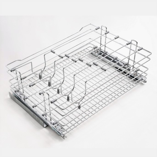 корзина выкатная для хранения сковородок и крышек в ниж. базу 600 с направляющими (хром) купить в https://rmkmasterium.ru/